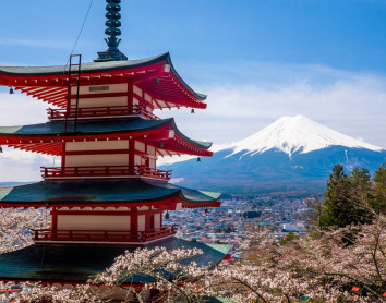 Temple du Japon avec vue sur Mont Fuji Temple Japon Mont Fuji Vue Paysage